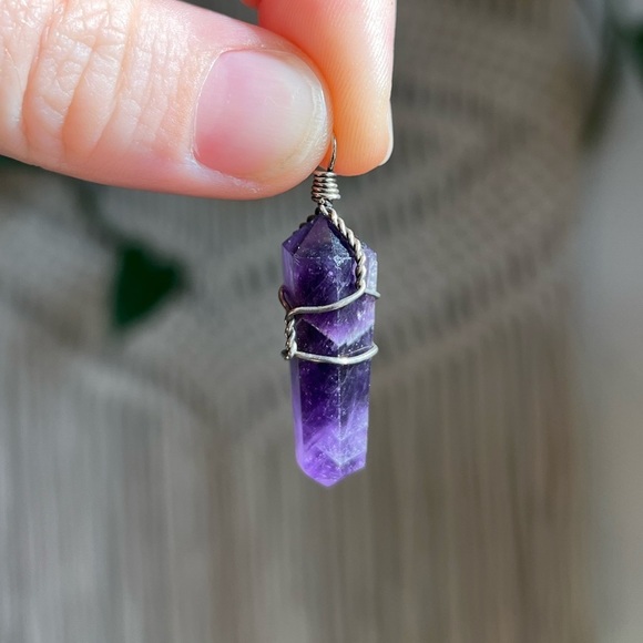 1” Amethyst Crystal Point Pendant Boho, Hippie, Spiritual, Healing Stone Jewelry - Picture 2 of 5